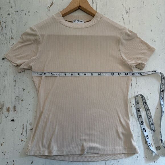 LNA Womens Crew Neck Ribbed Long Sleeve Crop Top Light Beige Size XS - Picture 7 of 8